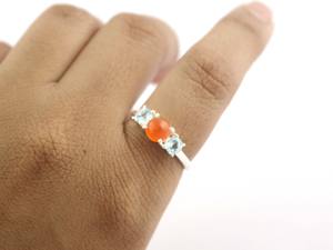 Blue Topaz 925 Sterling Silver with Carnelian Gemstone Prong <b>Set</b> Stackable Dainty <b>Ring</b> For <b>Women</b> - Product Image 4