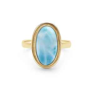 Anillo de Piedra Larimar Ovalada, Chapado en Oro, Plata de Ley, Hecho a Mano, Certificado IGI, Joyería de Alta Calidad, Regalo para Mamá - Product Image 2