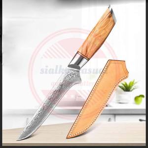Lame fixe en acier damas Offre Spéciale manche en bois confortable couteau à filet de chef de cuisine avec étui en cuir - Product Image 3