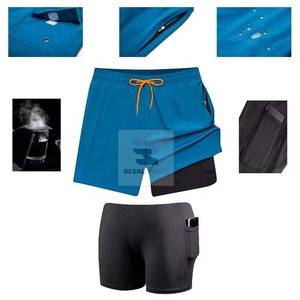 Pantalones cortos deportivos para correr de doble capa para hombre, pantalones cortos de gimnasio de doble capa con múltiples bolsillos - Product Image 5