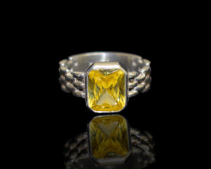Zirconia cúbica de Plata de Ley 925, regalo hecho a mano para ella, anillo de cuarzo amarillo rubí con forma de rectángulo a la moda - Product Image 1