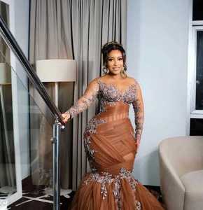 Vestidos de Noche Formales de Lujo para Mujer, Talla Grande, Color Chocolate, Estilo Sirena, Largos hasta el Suelo, con Cuentas y Pedrería, 2024 - Product Image 2