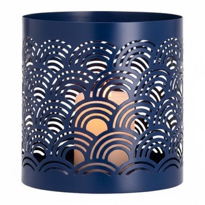 Portavelas de Metal Azul Marino Mate de Alta Calidad, Portavelas Votivo con Patrón de Onda Cortado con Láser, Decoración para el Hogar, Regalo para Mesa, Proveedor - Product Image 1