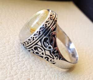 Anillo de Hombre al por Mayor, Nuevo Anillo de Sello Turco con Piedra Preciosa de Rutilo Dorado Natural, Joyería de Cumpleaños, Anillo de Plata de Ley 925 - Product Image 6