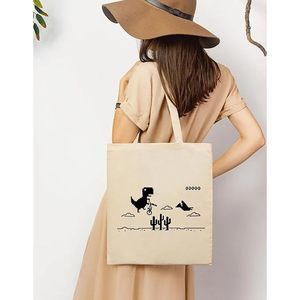 Sacs fourre-tout en toile de coton avec impression de logo noir, motif T-Rex Dino cool, sacs fourre-tout écologiques, sacs de courses durables - Product Image 4