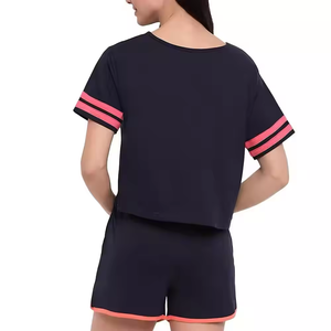Nouveau femmes été deux pièces Biker Shorts ensembles vêtements décontracté Logo personnalisé couleur unie t-shirt ensemble tenues - Product Image 2