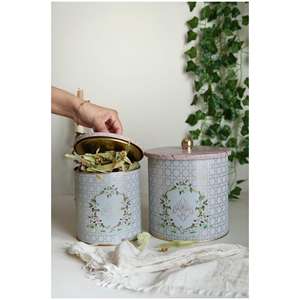 Ensemble de boîtes rondes en métal Dia 175x180 - Dia 140x150 Poignée à bouton (2 pièces) Design Rosy Rosy - Product Image 1