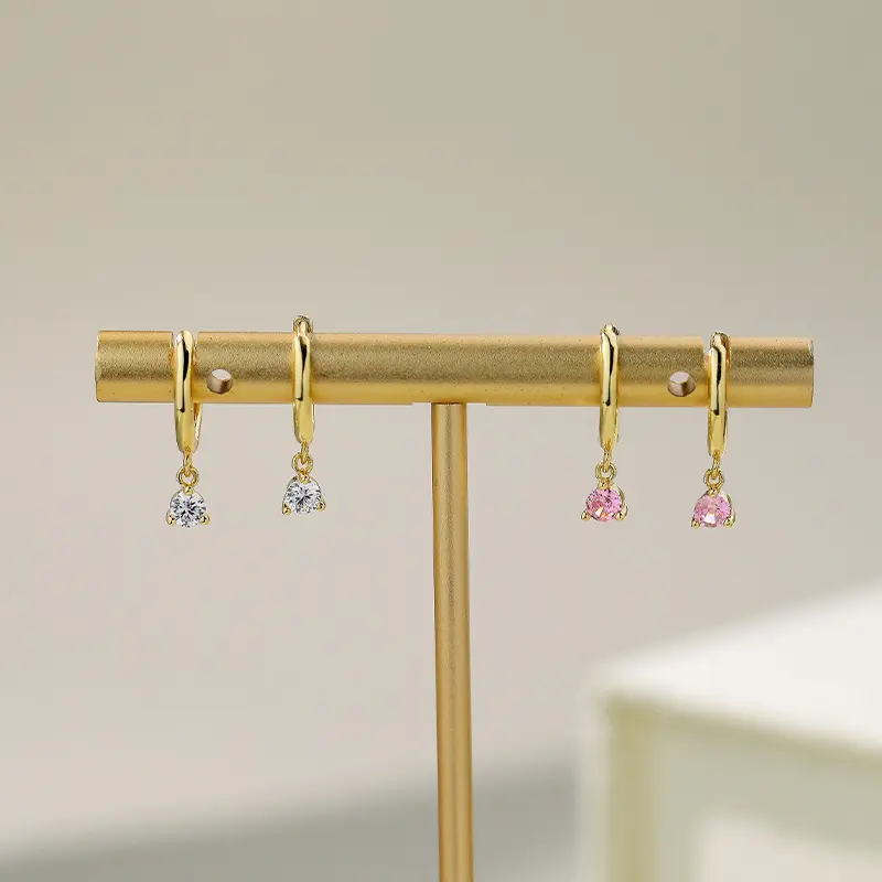 fashion wholesale 925 sterling silver luxury trendy hoop earrings 18k gold colorful round zircon drop small hoop earrings