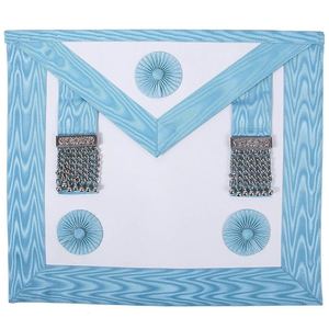 Tablier de Maître Maçon de la Franc-Maçonnerie en Cuir Blanc et Ruban Moiré Turquoise avec Rosettes Personnalisées sur Demande du Client - Product Image 1