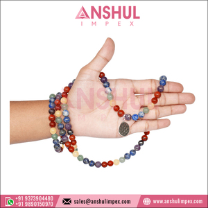 Premium Quality Hot Selling Handmade Stretchable Gorgeous 7 Chakra Crystals 108 Prayer Bead Meditation Mala From Indian Supplier - Product Image 4