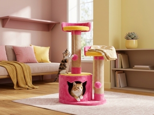 Arbre à chat Amistar Candy Cat Castle de haute qualité avec 3 niveaux, écologique et durable, emballé en carton pour une utilisation en intérieur - Toutes tailles - Product Image 4