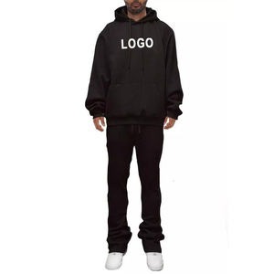 Logo personnalisé grande taille hommes Leggings évasés à capuche ensemble de gymnastique survêtement empilé vêtements de sport imprimé Technics hiver pantalons de survêtement évasés - Product Image 2