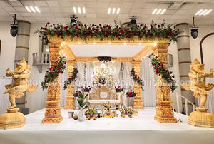 Mandap élégant pour les mariages traditionnels gujarati Trending Indian Indoor Marriage Mandapam USA White Gold Canopy Style Stage DST - Product Image 6