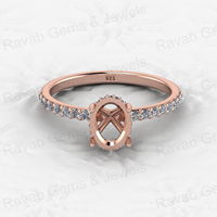 Beste Qualität 925 Sterling Silber 6x8mm Ovaler Split Hidden Halo Zirkon Halbmontierter Solitär 18K Vergoldeter Harzschmuckbeutel