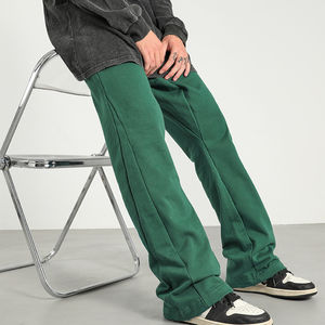 Pantalon de survêtement en toile de coton décontracté pour hommes de grande taille pantalon de survêtement empilé pantalon éponge d'extérieur pantalon de survêtement confortable évasé à jambes larges - Product Image 6