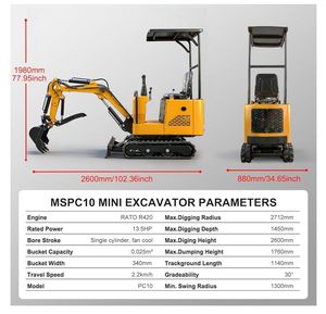 Miniexcavadora de orugas MMS de 1 tonelada, 13.5HP, a gasolina, con cucharón hidráulico, retroexcavadora compacta, stock en EE. UU., directo de fábrica - Product Image 3