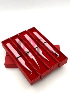 Pinzas de extensión de pestañas de mejor volumen de alta calidad 45 y 90 grados Pro diseño de corazón recto herramienta de belleza de recubrimiento en polvo rosa - Product Image 4