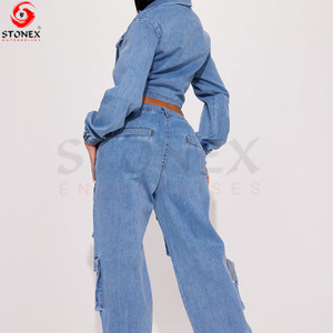 ชุดเดรสคุณภาพสูง เสื้อผู้หญิงและกางเกงยีนส์ ชุดเซ็ตผ้าฝ้ายเดนิมสำหรับผู้หญิง สไตล์ล่าสุด ชุดลำลองสำหรับผู้หญิง - Product Image 5