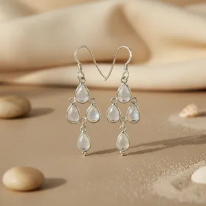 925 Silver <b>Chandelier</b> <b>Earrings</b> with Moonstone for Women <b>Fashionable</b> Gift Jewelry - Product Image 3