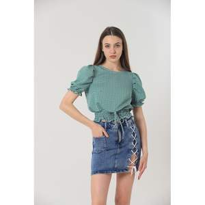 Chemisier à carreaux Topshow pour femme avec ceinture émeraude – Vente en gros de chemisiers et de chemises - Product Image 5