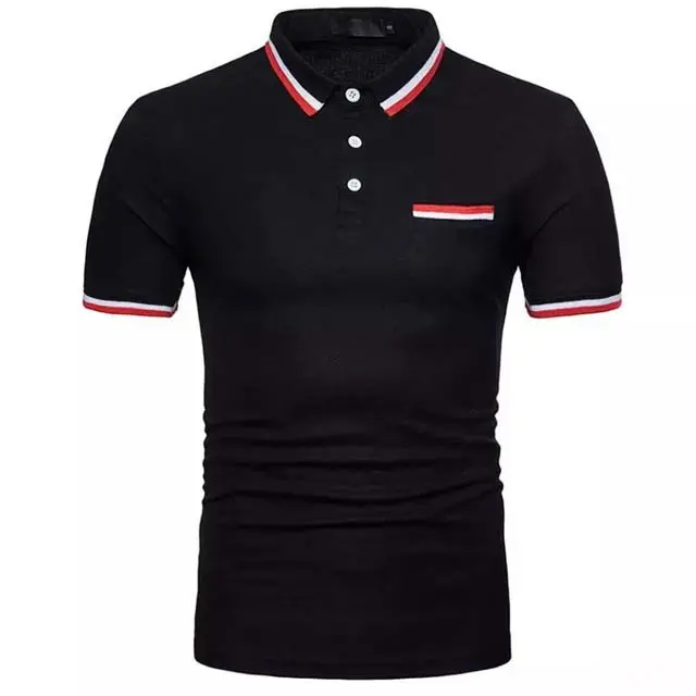 Polo Shirt Pria Lengan Pendek Warna Hitam Gym Fitness Logo Kustom dengan Saku Desain Baru 2022 100% Katun Olahraga Polo Shirt