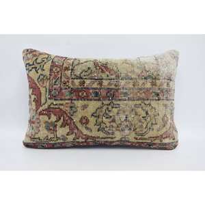<b>Bohemian</b> Kantha Patchwork Wool Pillow 16x24 Inch Beige Woven Floral Vintage Pattern Portable for <b>Bedding</b> Living for Christmas - Product Image 1