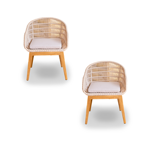 Chaise de salle à manger moderne en rotin avec pieds en teck et assise rembourrée pour hôtel, restaurant, patio, ferme et villa, utilisation en extérieur - Product Image 4