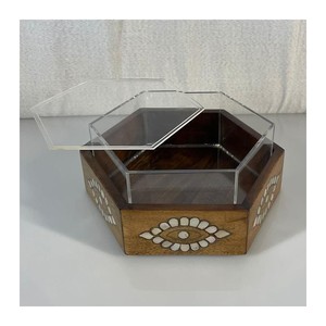 Arabian Style Eid <b>Ramadan</b> <b>Gifts</b> Acacia Wood Mother of Pearl Inlay <b>Box</b> with Acrylic Lid Cover Wooden MOP Trat Eye Shaped - Product Image 2