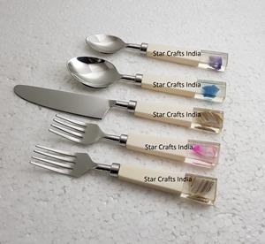 Cucharadas de acero inoxidable, madera y mango de resina, venta al por mayor, juego de cubiertos, juegos de vajilla, gran oferta - Product Image 5