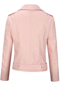 Chaqueta de Motociclista de Cuero Casual para Mujer, Ropa de Invierno, Venta al por Mayor, Cuero Genuino de Alta Calidad, Estilo de Moda ROSA - Product Image 4