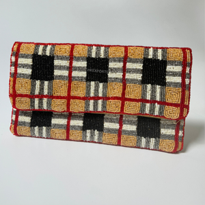 Beaded Clutch Women Ethnic Geometric Pattern Flap Closure <b>Handbag</b> Daily Use Stylish Red Black White Yellow - Product Image 1
