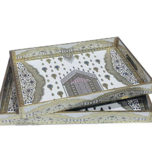 Artisan Crafted Enamel Printed Wooden <b>Tray</b> Set Custom Design Art Deco <b>Plant</b> Patterns Perfect for Restaurant, Hotel, and Home Use - Product Image 1