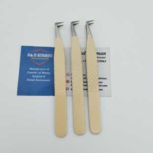 Pinzas sostenibles de aislamiento de 45 grados Beige para extensiones de pestañas herramientas de belleza puntas de volumen curvo Material de acero inoxidable - Product Image 3