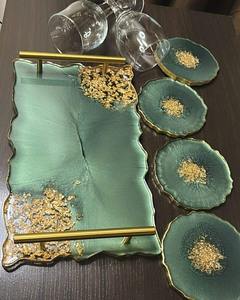 Artisan Inspired Resin <b>Serving</b> Tray and Coaster <b>Set</b>, Stylish Decorative Tray for Food, Drinks & Gifting resin trays molds - Product Image 5