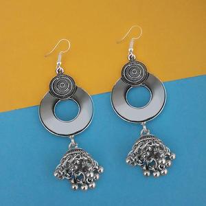 Tip Top Fashions Vintage étnico oxidado plateado espejo Jhumki pendientes con turquesa y Perla 1314944A colgante para fiestas - Product Image 1