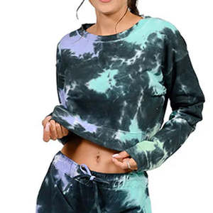 <b>Women</b> Tie Dye Hoodie Two Piece Crew-neck Sweatshirt Crop <b>Top</b> <b>Women</b> Sweatshirt - Product Image 2