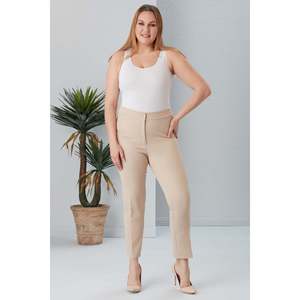 Pantalones de Tela de Poliéster y Elastano Color Crema Talla Grande RMG para Mujer - Pantalones Cómodos para Uso Casual de Invierno - Product Image 5