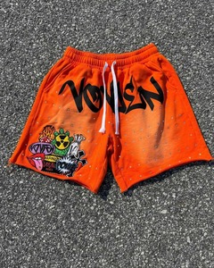 Short de survêtement personnalisé avec broderie décolorée au soleil Short de jogging vintage lavé à l'acide en strass pour hommes - Product Image 5