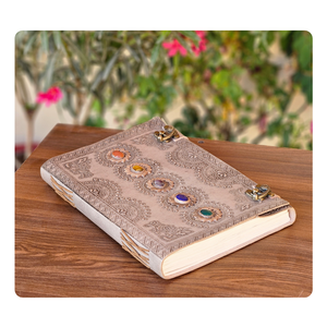 Nhật ký da thủ công cổ điển với chốt bằng đồng và Đá quý đầy màu sắc Tạp Chí độc đáo cho ghi chú hàng ngày phác thảo tặng quà - Product Image 2