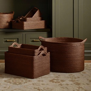 Panier de rangement ouvert en rotin naturel, spacieux, tissé à la main, pour la décoration du salon, rangement dans la salle de bain - Product Image 2