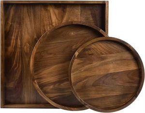 Bandeja para servir de madera de acacia saludable comida rápida simple color natural de moda hecha a mano marrón oscuro - Product Image 3