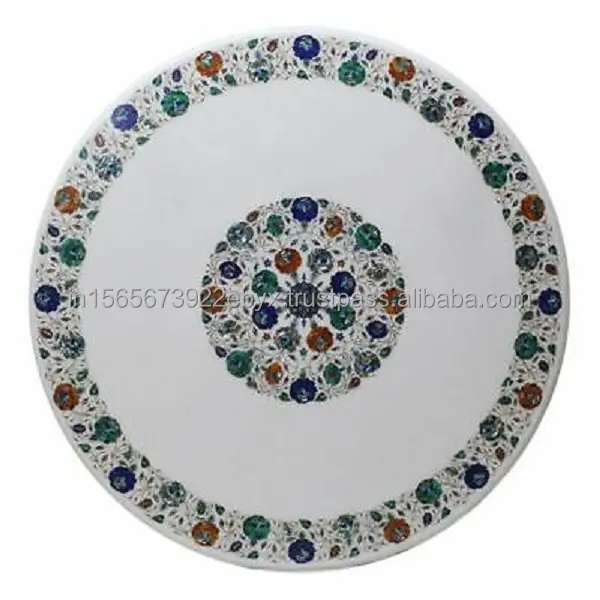 Minimalistic Luxury Modern White Marble Inlay Table Top Round Shape Available at Wholesale Price from India