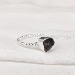 Rough Stone Jewelry Women's <b>Ring</b> Natural Raw Smoky <b>Quartz</b> Gemstone Twisted Band Christmas Gift Jewelry 925 Sterling Silver <b>Ring</b> - Product Image 1