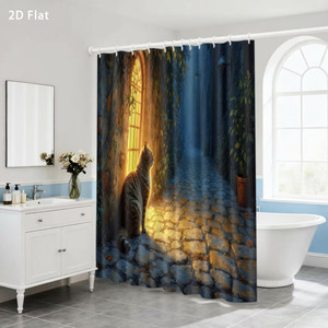 Custom Printed Shower Shower <b>Curtain</b> for Bathroom Waterproof Polyester <b>with</b> <b>Hooks</b> - Product Image 5