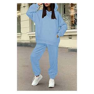 Jersey de entrenamiento de gran tamaño para mujer de Color sólido con logotipo personalizado chándales Rib Cuff Hoody Pocket 100% algodón de talla grande para invierno - Product Image 5