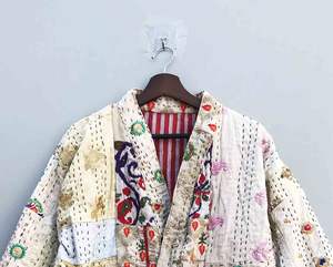 Chaqueta de Algodón Kantha Khambadiya Hecha a Mano para Mujer, Reversible, Estampado Floral, Abrigo Corto de Invierno, Piel de Serpiente, Tejido de Verano - Product Image 1