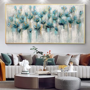 Grande paesaggio strutturato <span class=keywords><strong>pittura</strong></span> acrilica astratta Teal Blossom <span class=keywords><strong>pittura</strong></span> a olio su tela Wall Art Home Living Room Wall Decor - Product Image 1