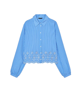 เสื้อหลายชั้นสำหรับผู้หญิงเสื้อครอปลายทางสีฟ้าสำหรับผู้หญิงสไตล์แฟชั่นล่วงหน้า - Product Image 1