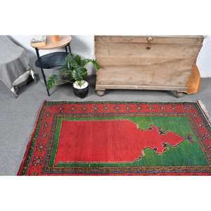 Tapis en laine Patchwork vert rouge traditionnel 3.5 X 5.7ft tapis turc tapis de salon support en Latex pour décorations de couloir 9x12 - Product Image 2