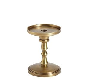 Portavelas de metal con acabado antiguo con diseño vintage, perfecto para ceremonias religiosas, templos y salas de oración - Product Image 1